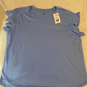 Crown & Ivy Relaxed Blue Ruffled Tee 2x NWT